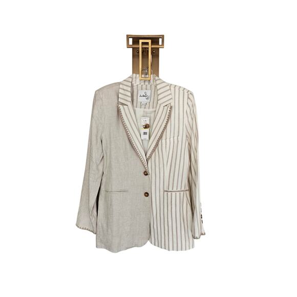 Sam Edelman Women's White and Taupe Enola Linen Blend Blazer NWT Size Medium - Picture 3 of 15